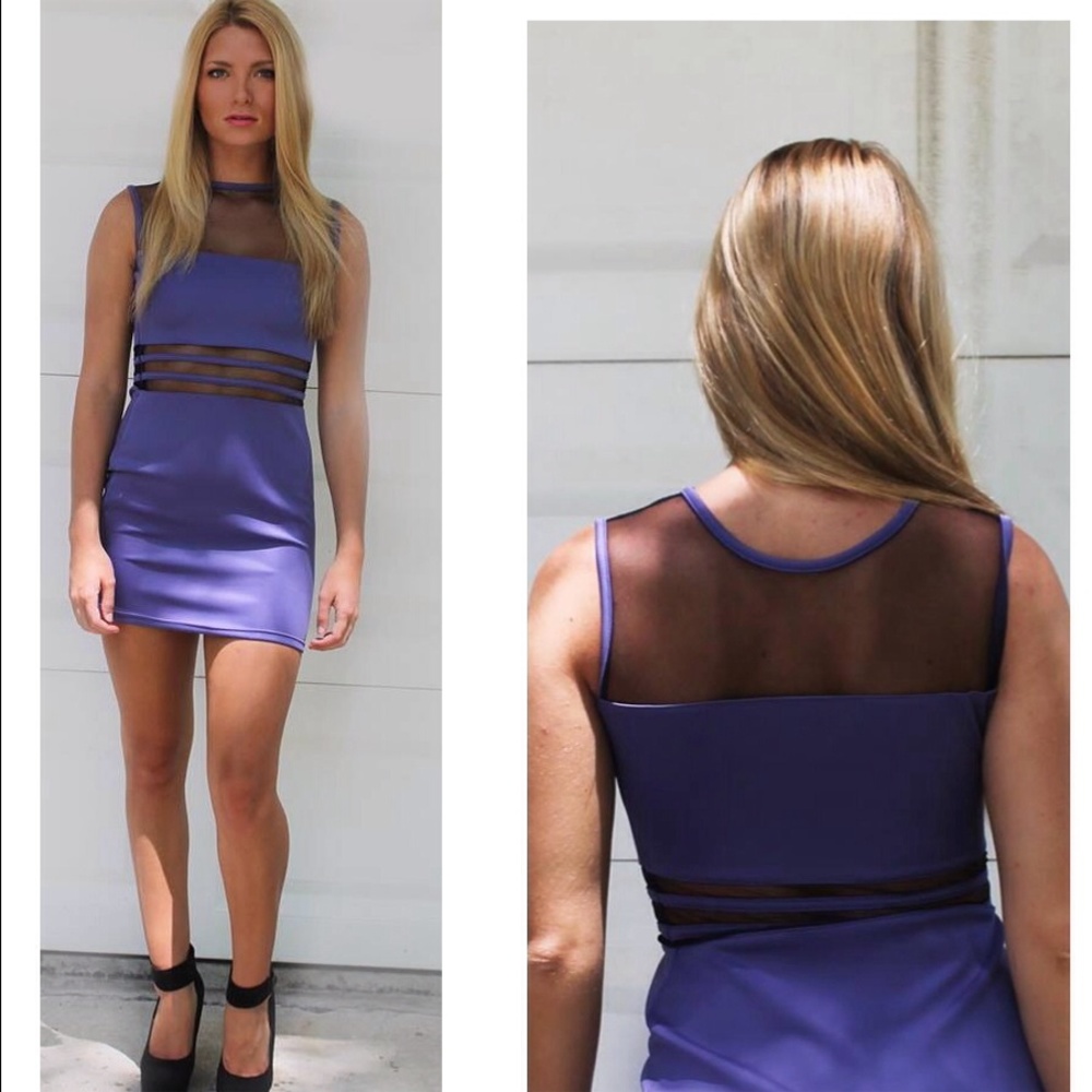 Mesh Cut out purple club dress